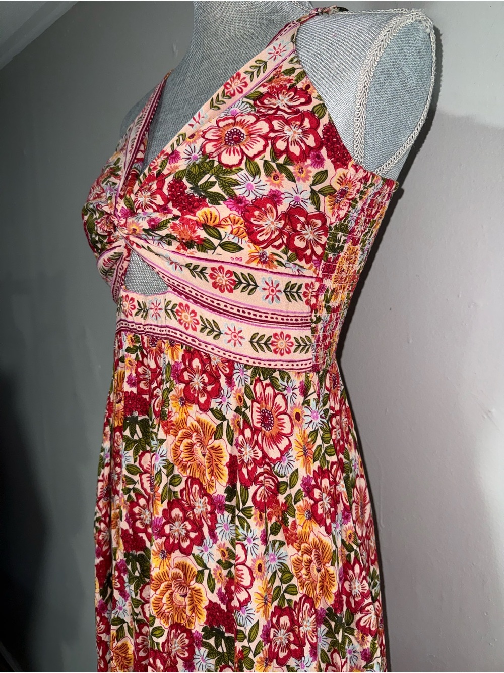 Angie Floral Pink & Red Summer Maxi Dress - Boho V-Neck - Picture 3 of 6
